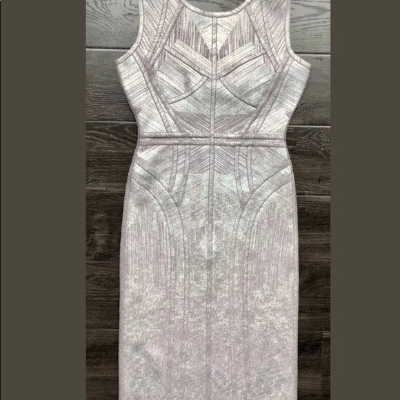 NEW Herve Leger Annette Silver Bodycon Dress Small - Picture 3 of 8
